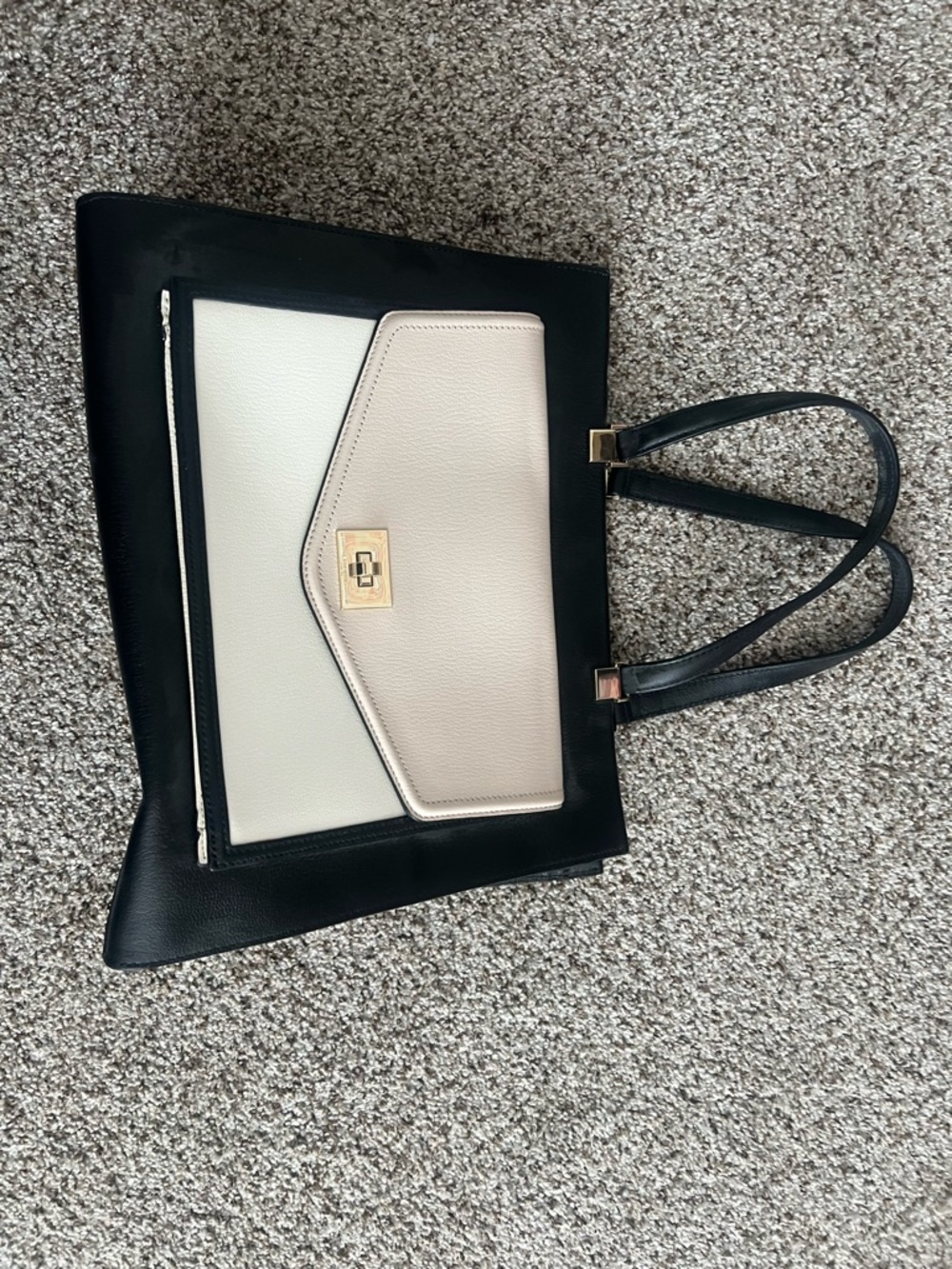 Stylish Black and Cream Colorblock Tote Handbag